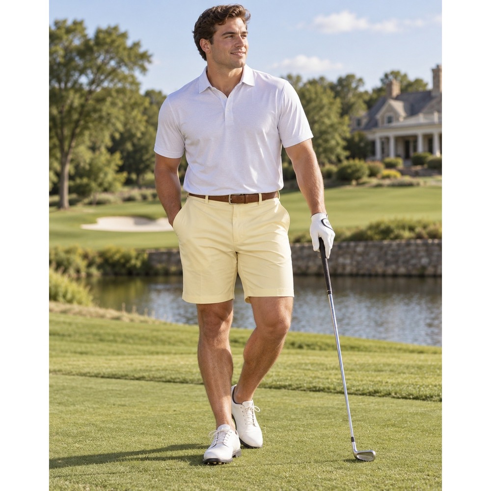 Haggar Golf Shorts Size 40 Yellow Flat Front Polyester Golf Casual #1579
